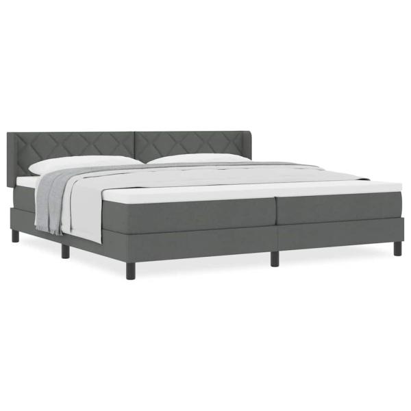 Boxspringbett mit Matratze Dunkelgrau 200x200 cm Stoff, Kopfteil Diamantblockdesign Dunkelgrau 200 cm Stoff