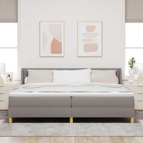 Boxspringbett mit Matratze Taupe 200x200 cm Stoff, Kopfteil Linien-Design Taupe 200 cm Stoff