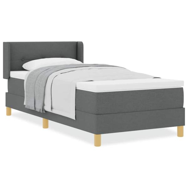 Boxspringbett mit Matratze Dunkelgrau 100x200 cm Stoff, Kopfteil mit Knopfheftung Dunkelgrau 100 cm Stoff