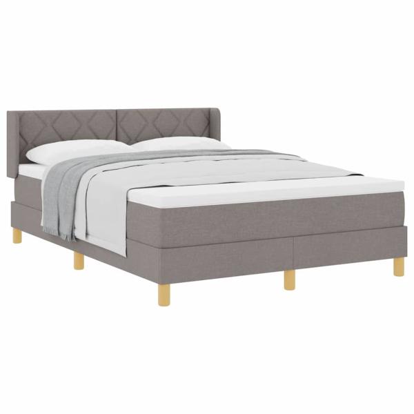 Boxspringbett mit Matratze Taupe 140x200 cm Stoff, Kopfteil im Diamantblockdesign Taupe 140 cm Stoff