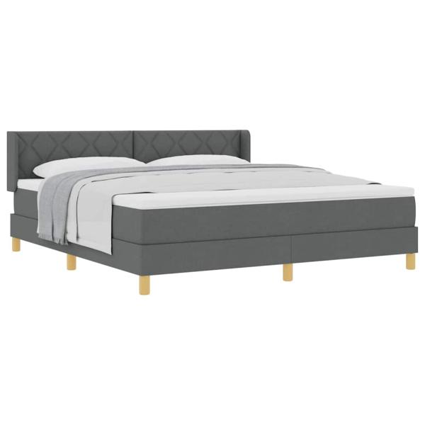 Boxspringbett Dunkelgrau mit Matratze 180x200 cm Stoff, Kopfteil Diamantblockdesign Dunkelgrau 180 cm Stoff