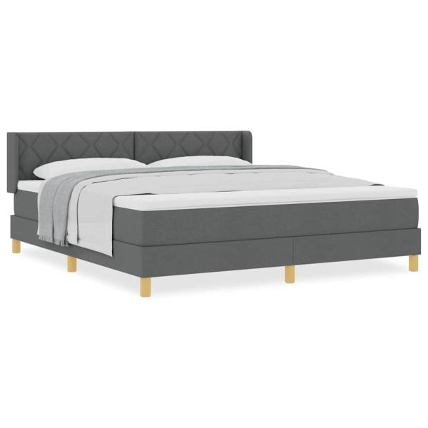 Boxspringbett Dunkelgrau mit Matratze 180x200 cm Stoff, Kopfteil Diamantblockdesign Dunkelgrau 180 cm Stoff