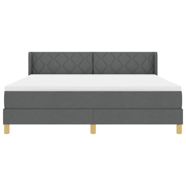 Boxspringbett Dunkelgrau mit Matratze 180x200 cm Stoff, Kopfteil Diamantblockdesign Dunkelgrau 180 cm Stoff