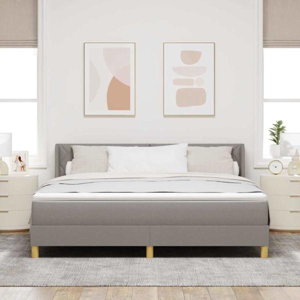 Boxspringbett mit Matratze Taupe 180x200 cm Stoff, Kopfteil Diamantblock-Design Taupe 180 cm Stoff