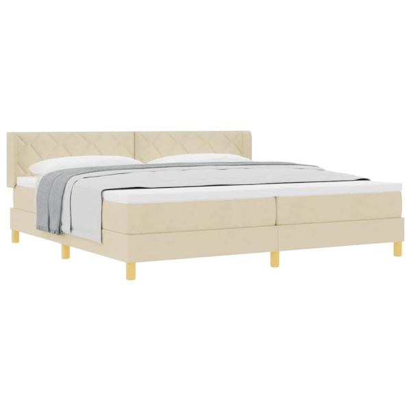 Boxspringbett mit Matratze Creme 200x200 cm Stoff, Kopfteil Diamantblock-Design Creme 200 cm Stoff