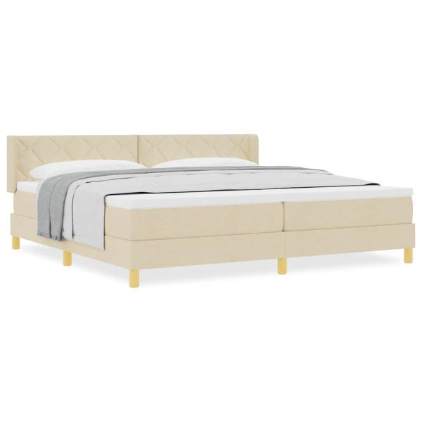 Boxspringbett mit Matratze Creme 200x200 cm Stoff, Kopfteil Diamantblock-Design Creme 200 cm Stoff