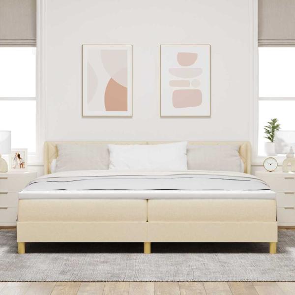Boxspringbett mit Matratze Creme 200x200 cm Stoff, Kopfteil Diamantblock-Design Creme 200 cm Stoff