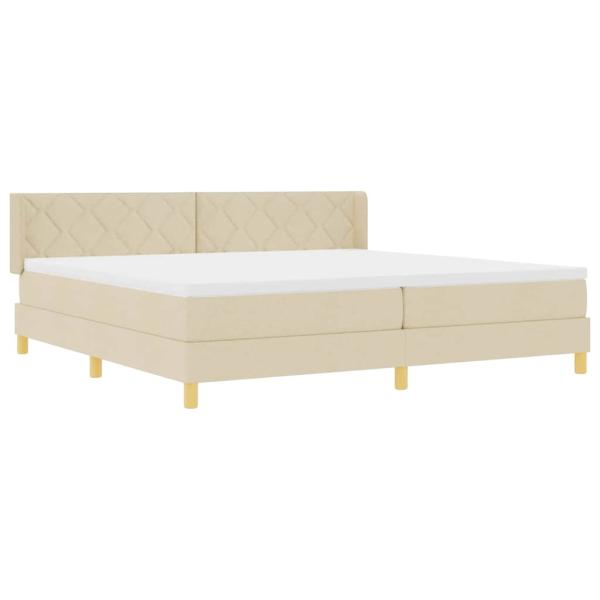 Boxspringbett mit Matratze Creme 200x200 cm Stoff, Kopfteil Diamantblock-Design Creme 200 cm Stoff