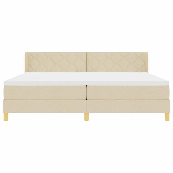 Boxspringbett mit Matratze Creme 200x200 cm Stoff, Kopfteil Diamantblock-Design Creme 200 cm Stoff