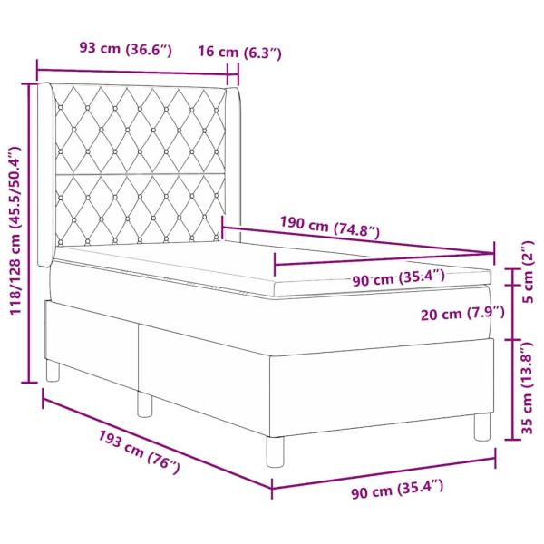 Boxspringbett mit Matratze Dunkelgrau 90x190 cm Samt