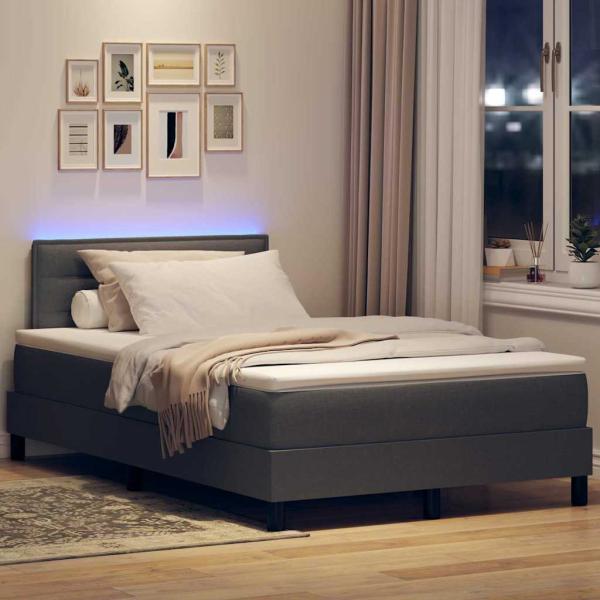 Boxspringbett mit Matratze & LED Dunkelgrau 120x200 cm Stoff