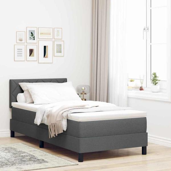 ARDEBO.de - Boxspringbett mit Matratze & LED Dunkelgrau 90x190 cm Stoff