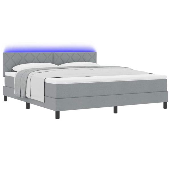 Boxspringbett mit Matratze & LED Hellgrau 180x200 cm Stoff