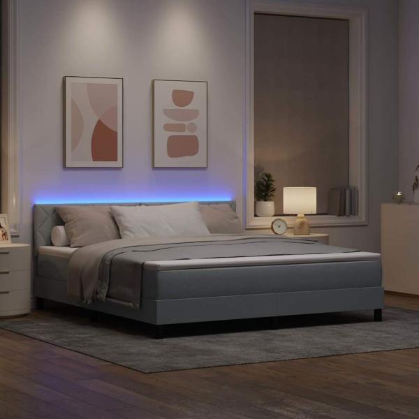 Boxspringbett mit Matratze & LED Hellgrau 180x200 cm Stoff