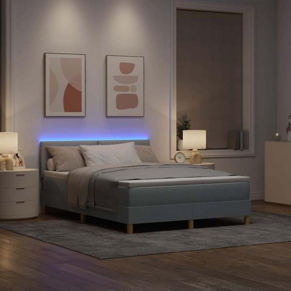 Boxspringbett mit Matratze & LED Hellgrau 140x200 cm Stoff