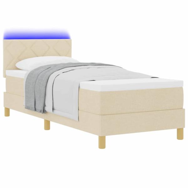 Boxspringbett mit Matratze & LED Creme 80x200 cm Stoff