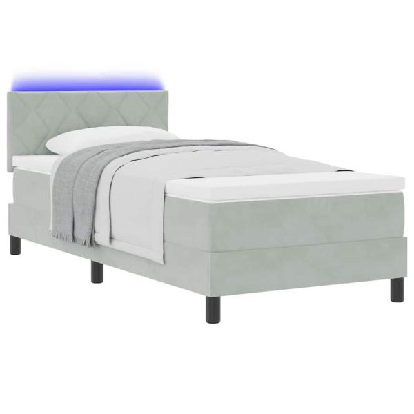 Boxspringbett mit Matratze & LED Licht Hellgrau 100x200 cm Samt