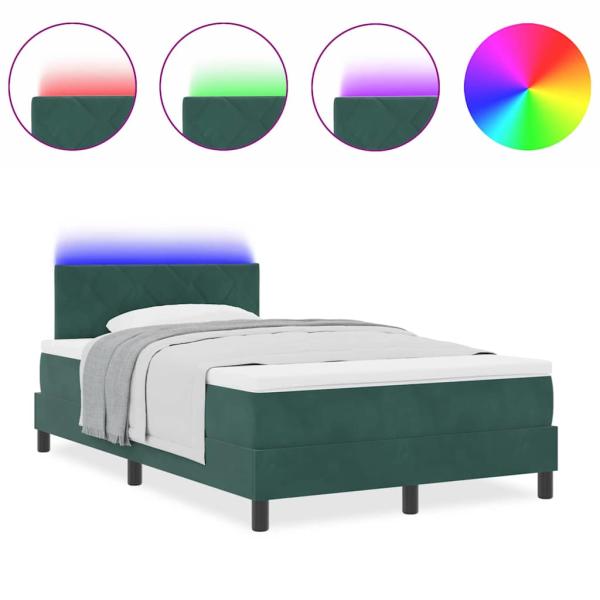 LED Boxspringbett mit Matratze Dunkelgrün 120x200 cm Samt
