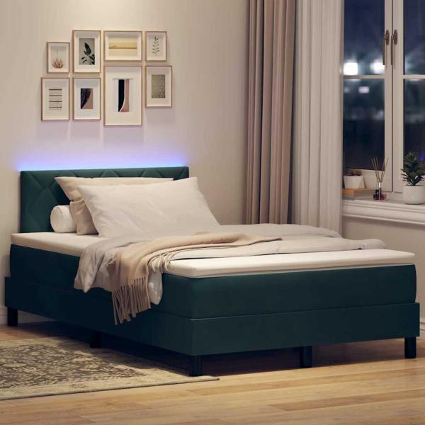 LED Boxspringbett mit Matratze Dunkelgrün 120x200 cm Samt