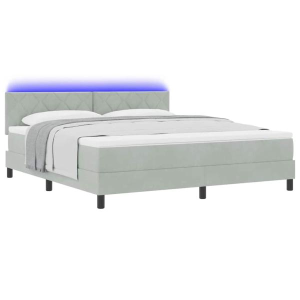 LED Boxspringbett mit Matratze Hellgrau 180x200 cm Samt