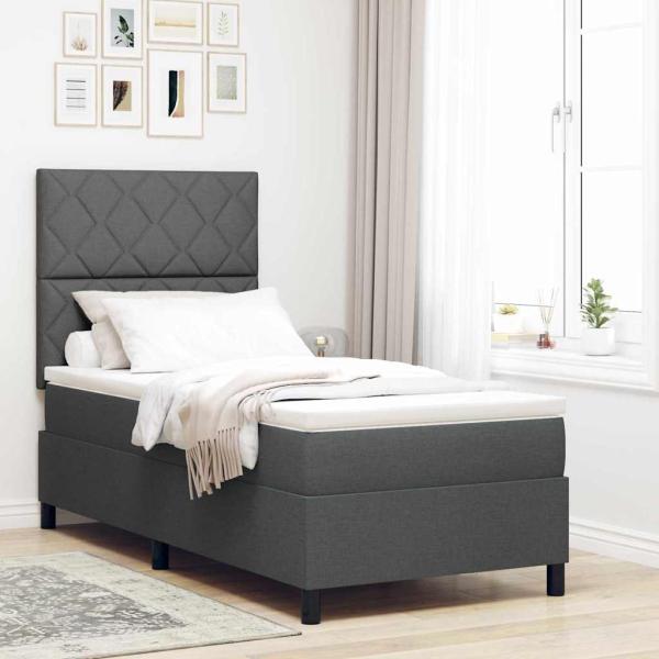 ARDEBO.de - Boxspringbett mit Matratze & LED Dunkelgrau 100x200 cm Stoff