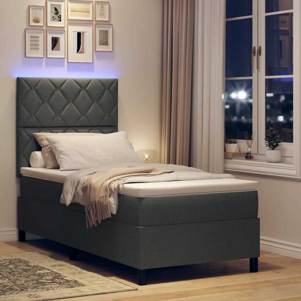 Boxspringbett mit Matratze & LED Dunkelgrau 100x200 cm Stoff