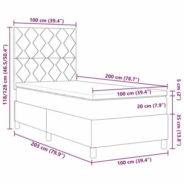 Boxspringbett mit Matratze & LED Creme 100x200 cm Stoff