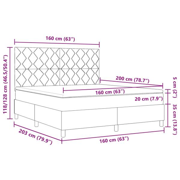 Boxspringbett mit Matratze & LED Taupe 160x200 cm Stoff