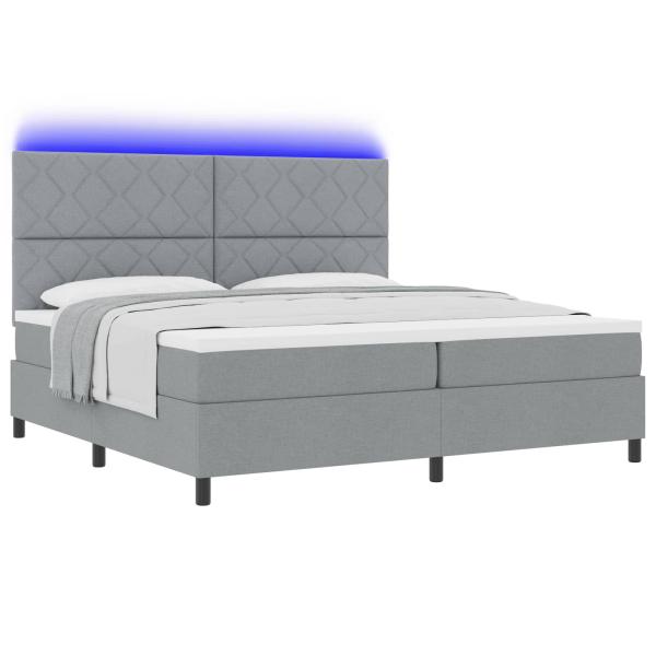Boxspringbett mit Matratze & LED Licht Grau 200x200 cm Stoff