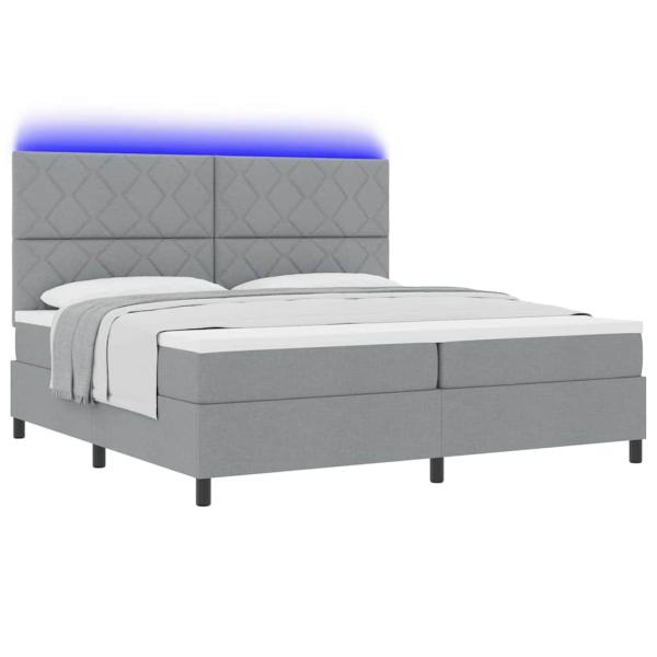 Boxspringbett mit Matratze & LED Licht Grau 200x200 cm Stoff