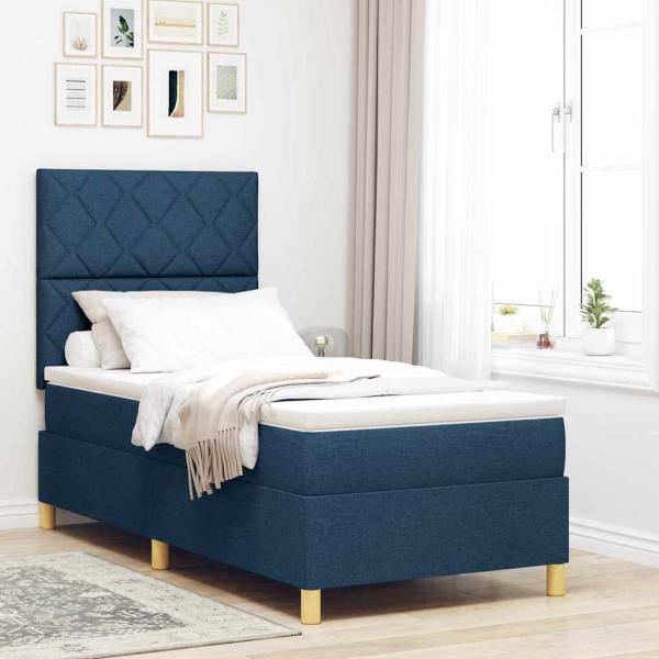 ARDEBO.de - Boxspringbett mit Matratze & LED Blau 100x200 cm Stoff