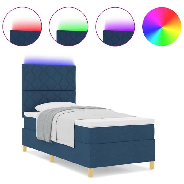 Boxspringbett mit Matratze & LED Blau 100x200 cm Stoff