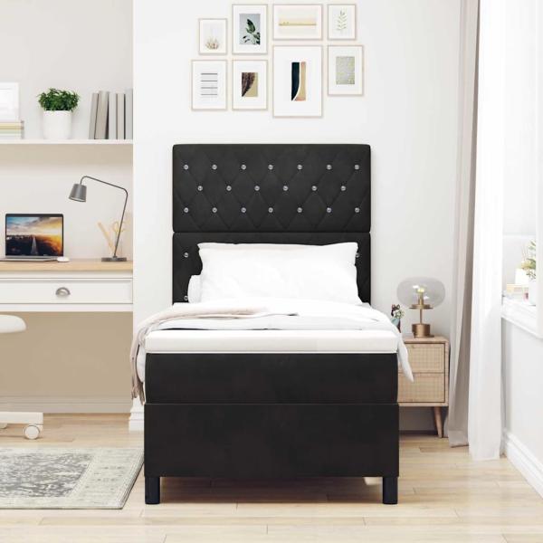 LED Boxspringbett mit Matratze Schwarz 100x200 cm Samt