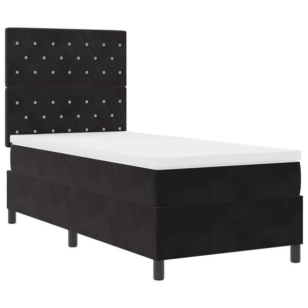 LED Boxspringbett mit Matratze Schwarz 100x200 cm Samt
