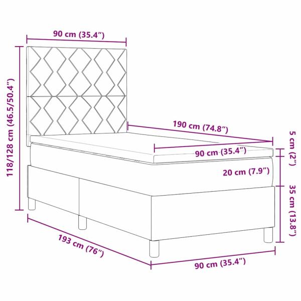 Boxspringbett mit Matratze & LED Rosa 90x190 cm Samt