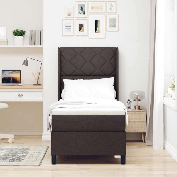 LED Boxspringbett mit Matratze Dunkelbraun 90x190 cm Stoff