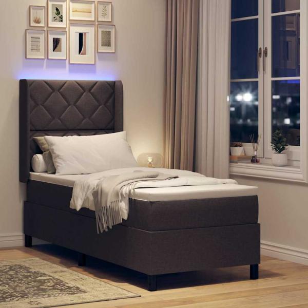 LED Boxspringbett mit Matratze Dunkelbraun 90x190 cm Stoff