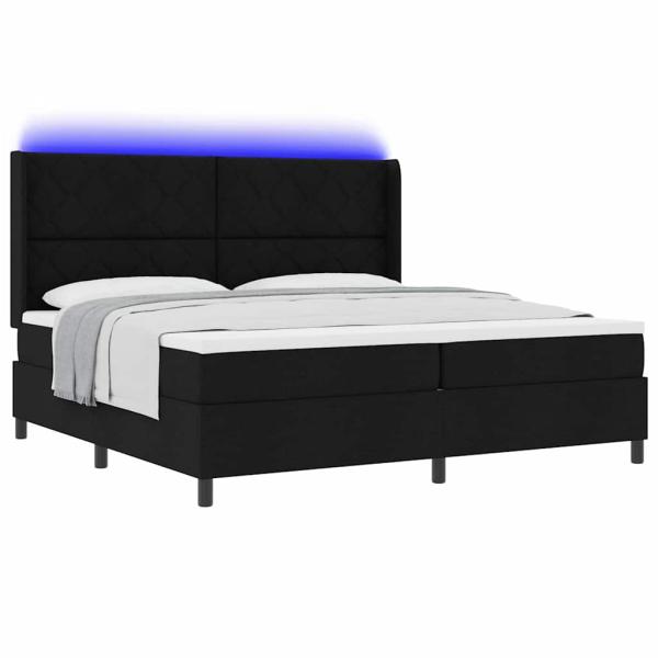 LED Boxspringbett mit Matratze Schwarz 200x200 cm Stoff