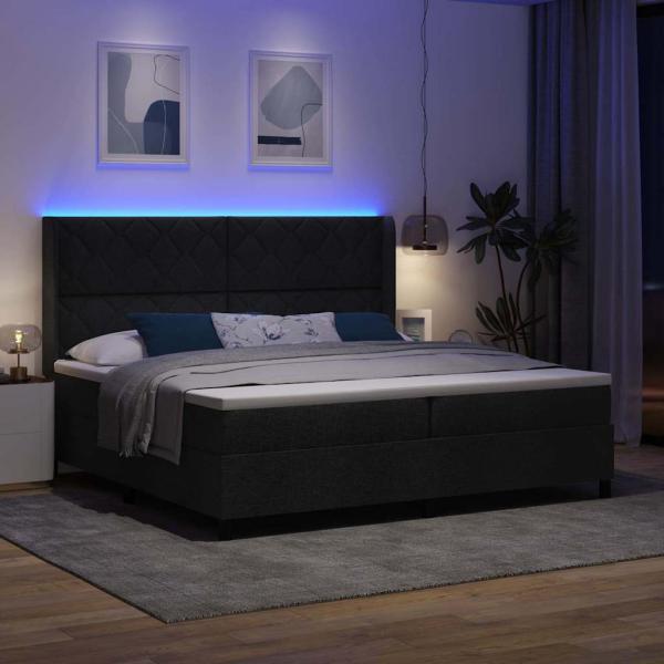 LED Boxspringbett mit Matratze Schwarz 200x200 cm Stoff