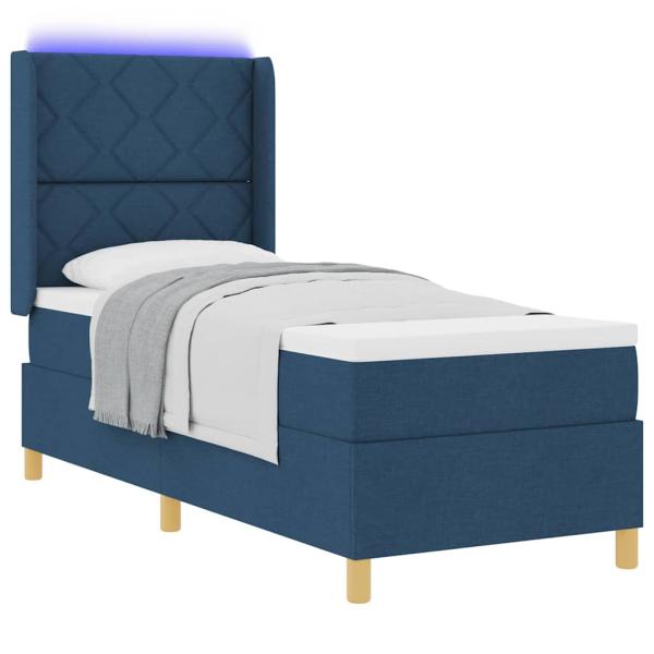 LED Boxspringbett mit Matratze Blau 80x200 cm Stoff