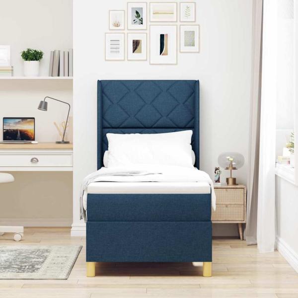 LED Boxspringbett mit Matratze Blau 80x200 cm Stoff