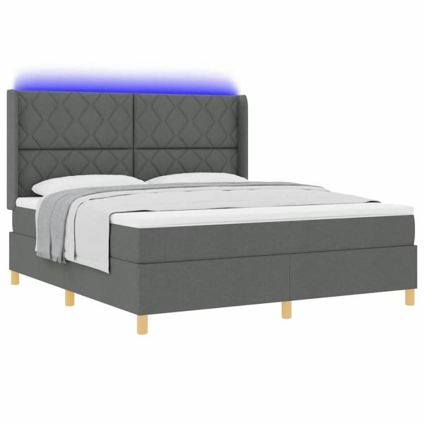 LED Boxspringbett mit Matratze Dunkelgrau 180x200 cm Stoff