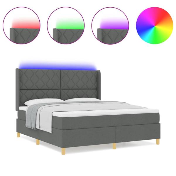 LED Boxspringbett mit Matratze Dunkelgrau 180x200 cm Stoff