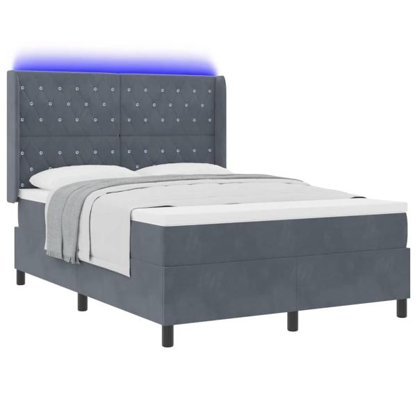 LED Boxspringbett mit Matratze Dunkelgrau 140x190 cm Samt