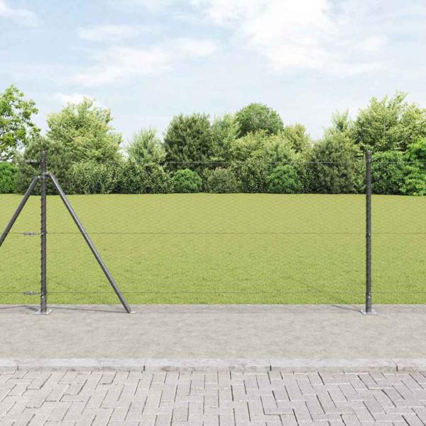 ARDEBO.de - Sechseckzaun Grau 1x50 m Stahl, Zaunpfosten mit Fußplatten 13 Stück Ø32mm 110cm verzinkter Stahl