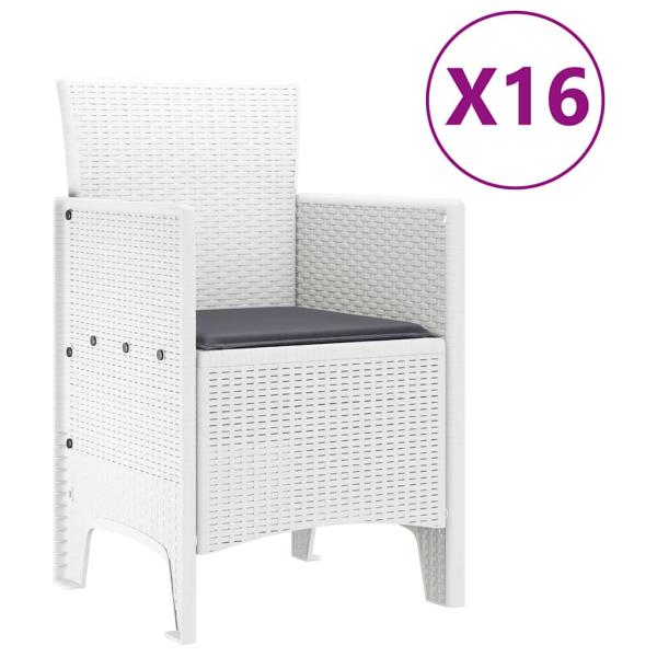 17-teiliges Gartentischset mit Kissen Weiß Poly-Rattan, Gartentisch Weiß 250x100x73 cm Poly-Rattan, Gartentisch Weiß 150x100x73 cm Poly-Rattan, Gartensessel mit Kissen 4 Stück Weiß Poly-Rattan