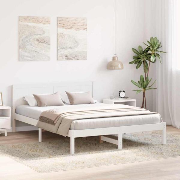 Bettgestell aus Weißer Kiefer Weiß Holz 150 x 200 cm Langlebig
