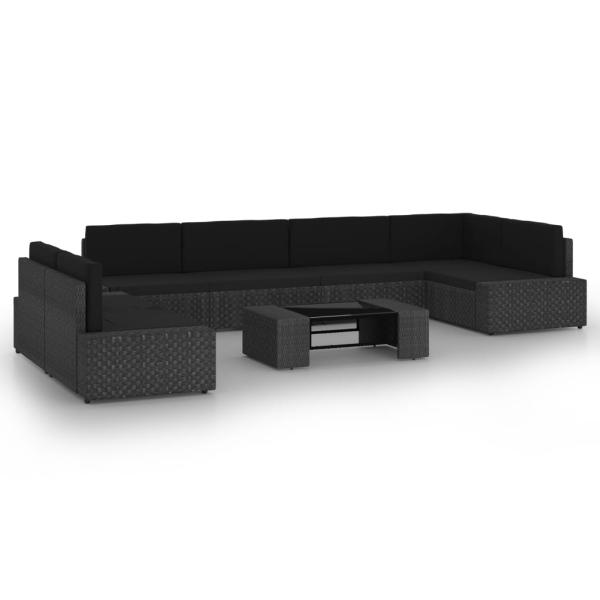 ARDEBO.de - 8-tlg. Garten-Lounge-Set mit Kissen Schwarz Poly Rattan