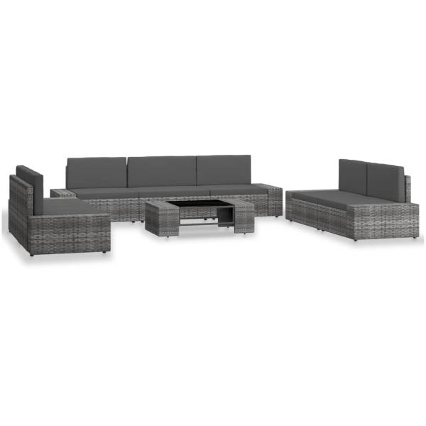 ARDEBO.de - 8-tlg. Garten-Lounge-Set Poly Rattan Grau