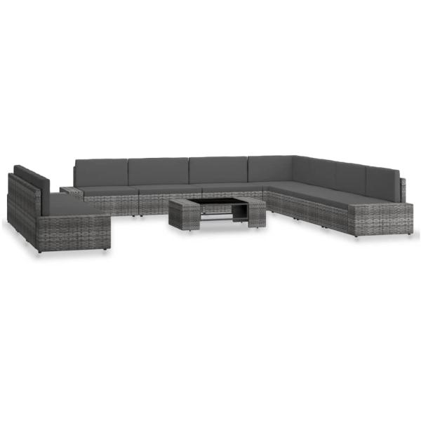 10-tlg. Garten-Lounge-Set Poly Rattan Grau